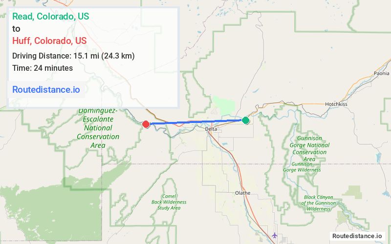Route map from Read to Huff