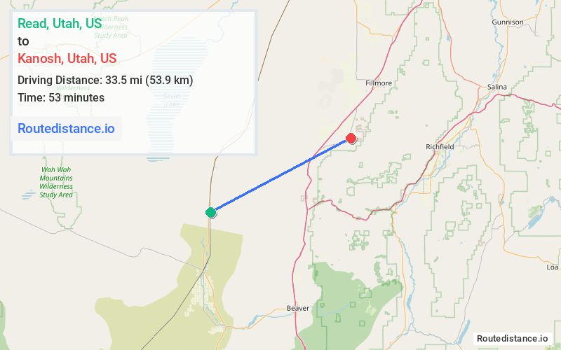 Route map from Read to Kanosh