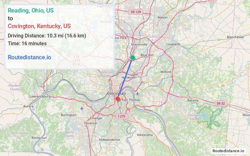 Distance from Reading to Covington