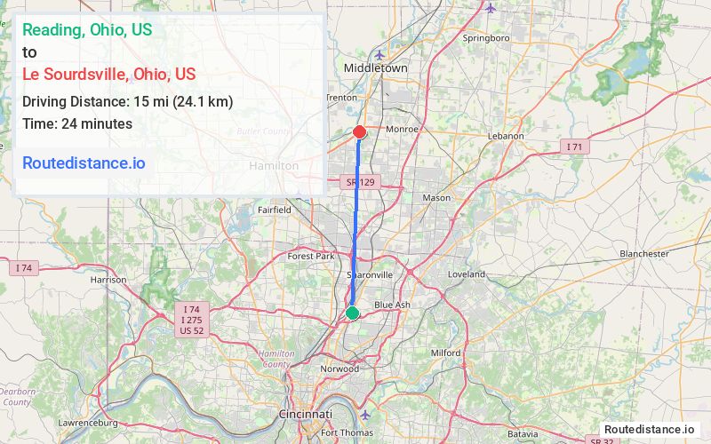 Route map from Reading to Le Sourdsville