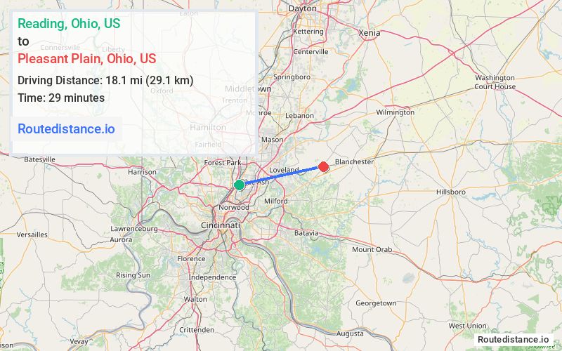 Distance from Reading to Pleasant Plain