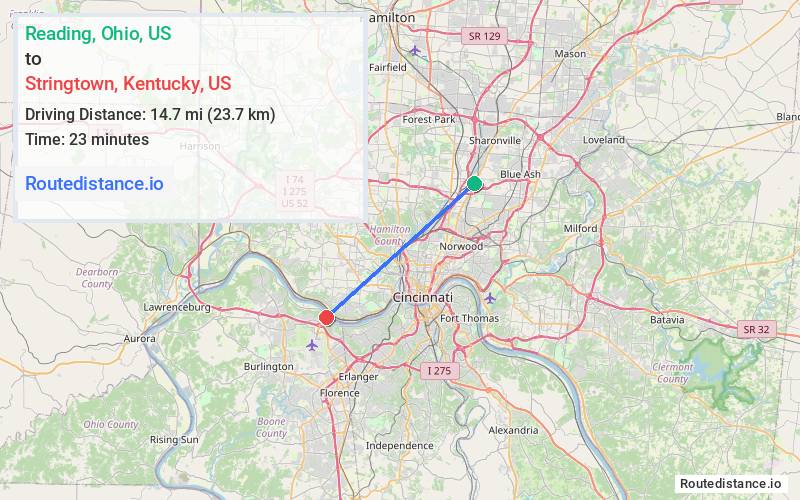 Distance from Reading to Stringtown