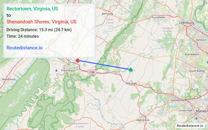 Distance from Rectortown to Shenandoah Shores