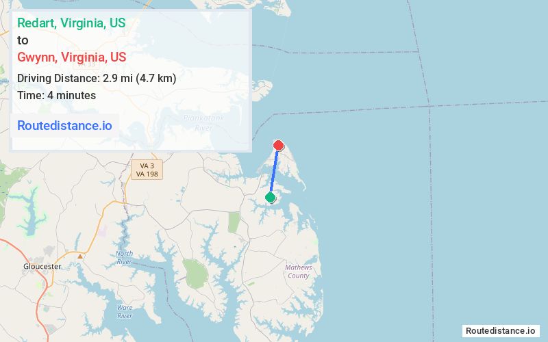 Route map from Redart to Gwynn