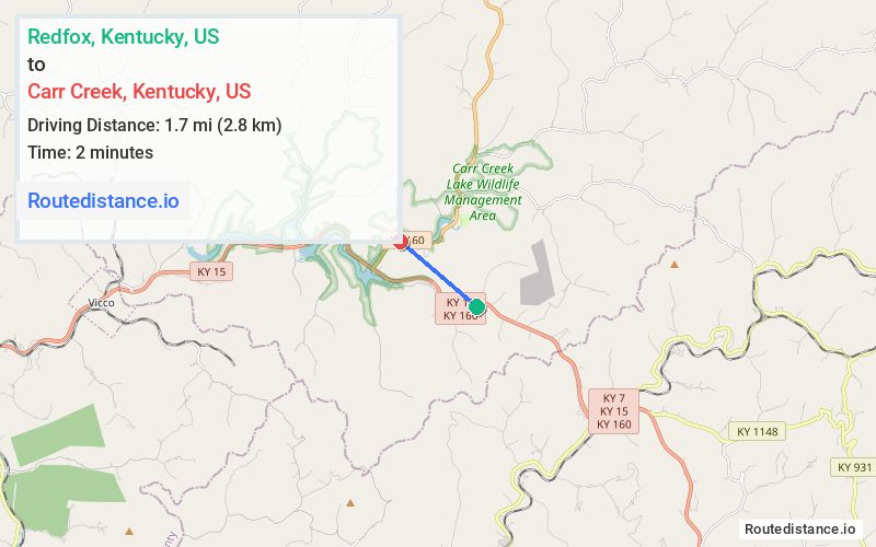 Distance from Redfox to Carr Creek