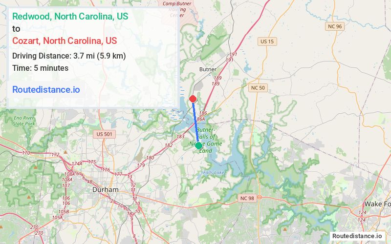 Distance from Redwood to Cozart