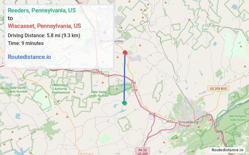 Distance from Reeders to Wiscasset