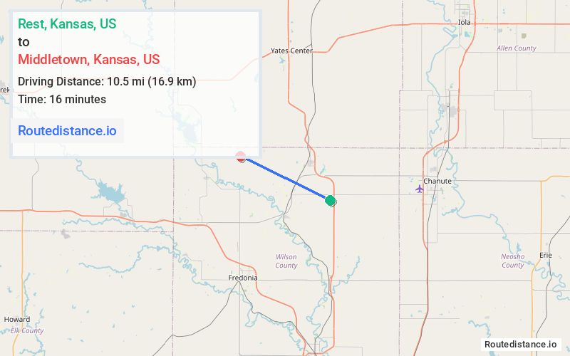Route map from Rest to Middletown
