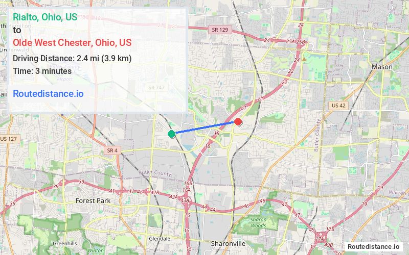 Route map from Rialto to Olde West Chester