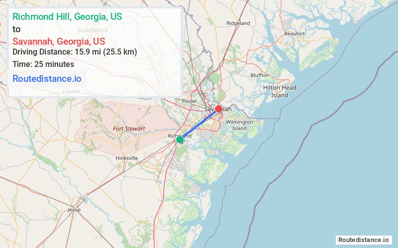 Distance from Richmond Hill to Savannah