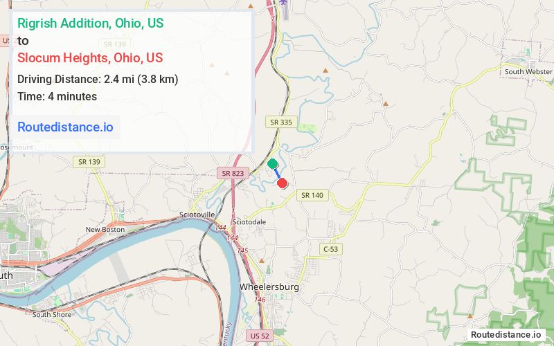 Route map from Rigrish Addition to Slocum Heights