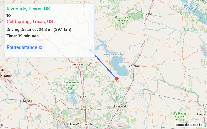 Distance from Riverside to Coldspring