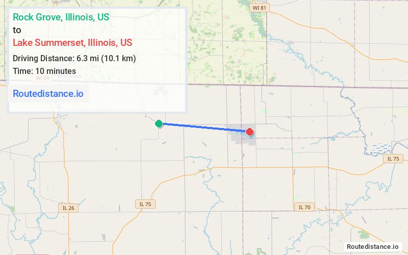 Route map from Rock Grove to Lake Summerset