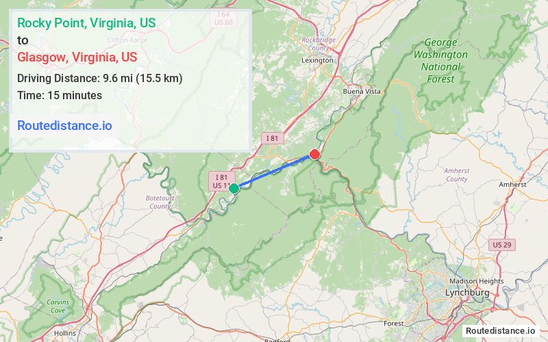 Route map from Rocky Point to Glasgow