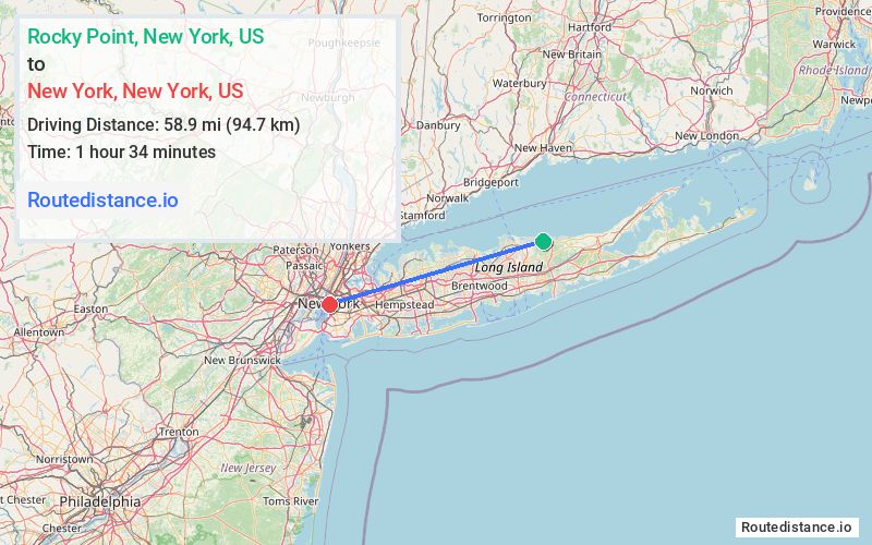 Route map from Rocky Point to New York