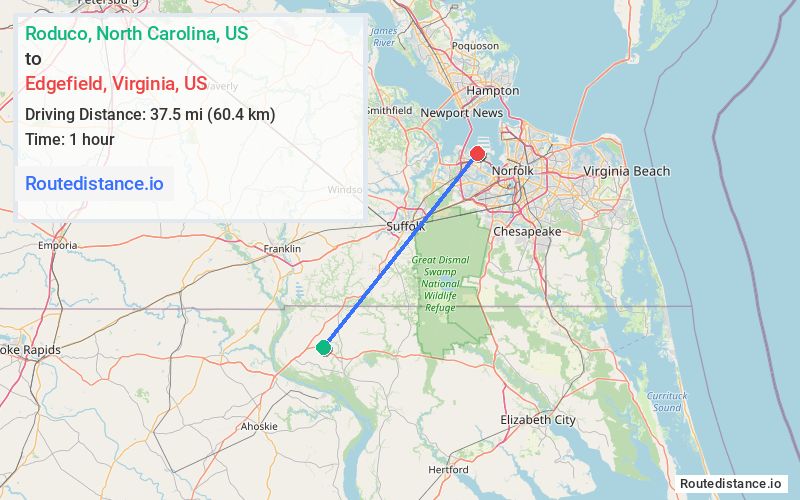 Distance from Roduco to Edgefield