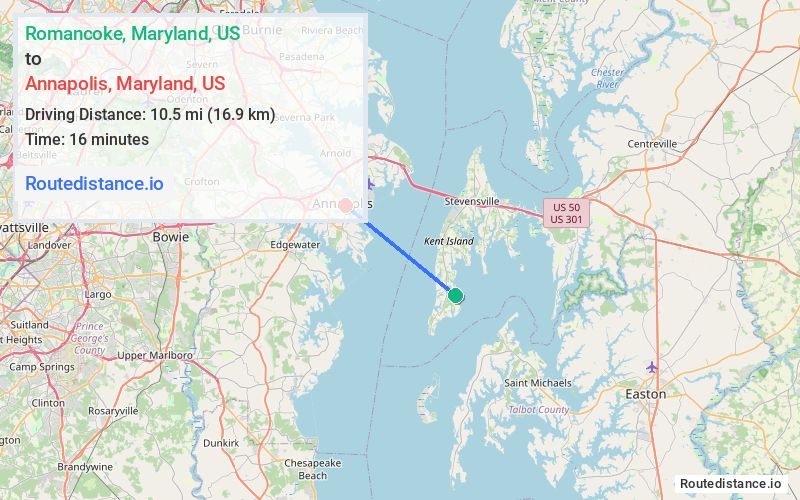 Distance from Romancoke to Annapolis