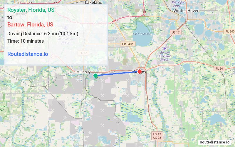 Distance from Royster to Bartow