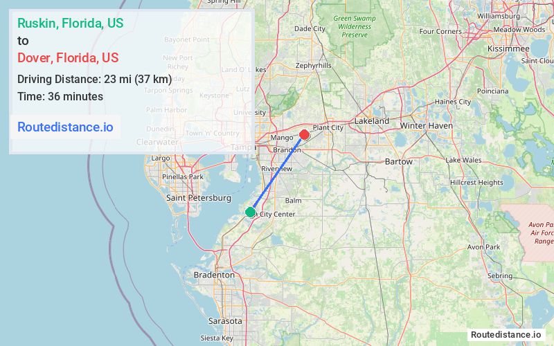 Distance from Ruskin to Dover