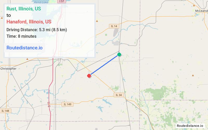 Route map from Rust to Hanaford