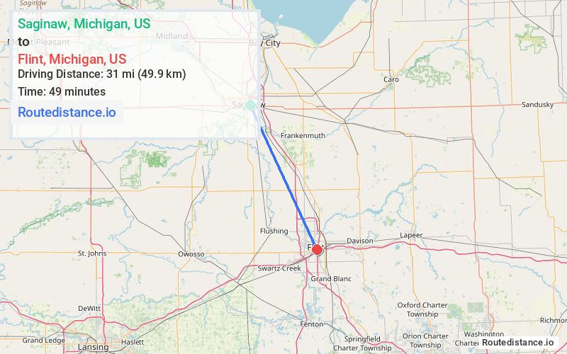 Distance from Saginaw to Flint