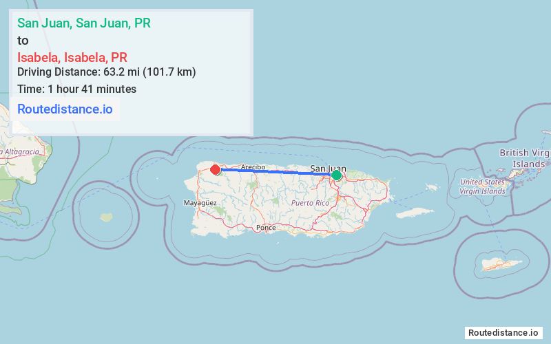 Route map from San Juan to Isabela