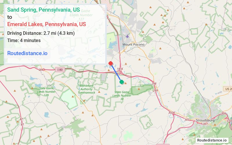 Route map from Sand Spring to Emerald Lakes