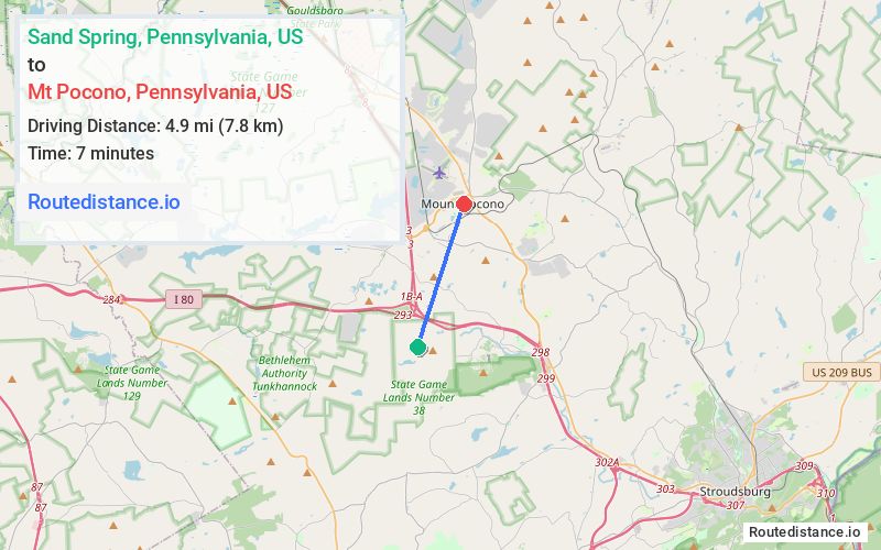 Route map from Sand Spring to Mt Pocono