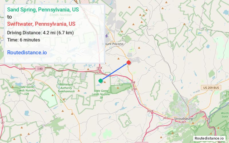 Route map from Sand Spring to Swiftwater