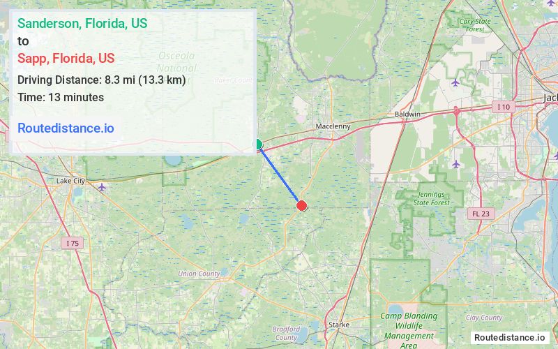 Route map from Sanderson to Sapp