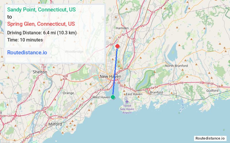 Distance from Sandy Point to Spring Glen
