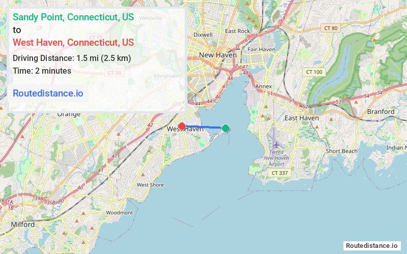 Route map from Sandy Point to West Haven