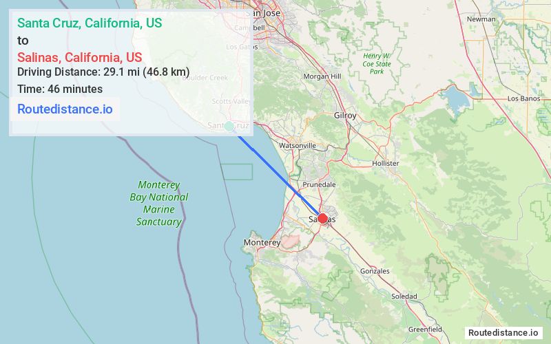 Route map from Santa Cruz to Salinas