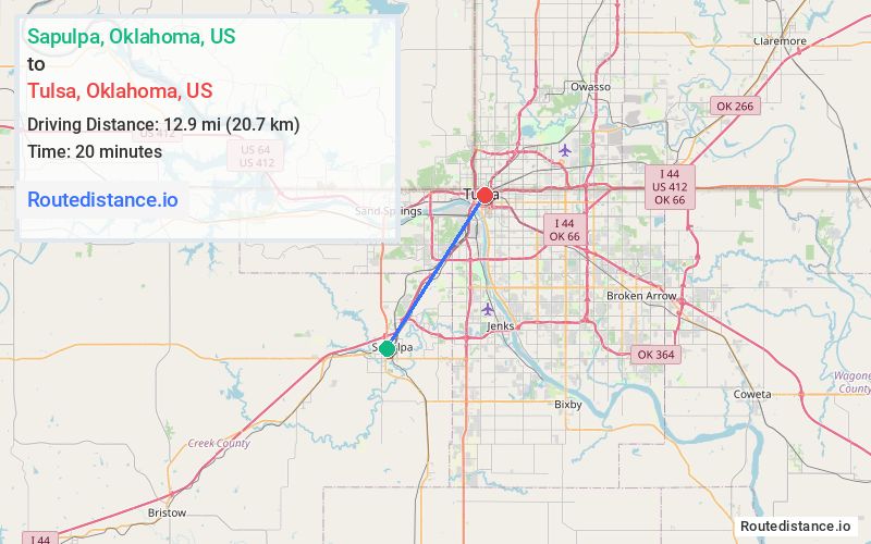 Distance from Sapulpa to Tulsa