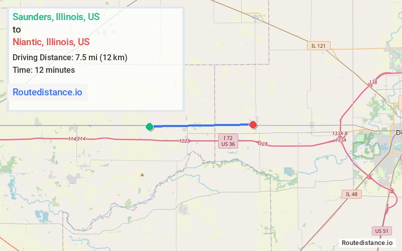 Route map from Saunders to Niantic