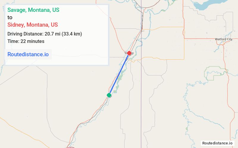 Route map from Savage to Sidney
