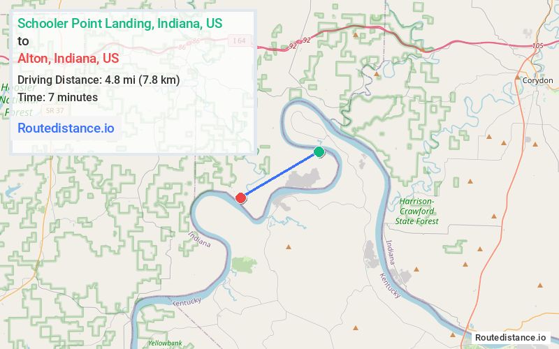 Route map from Schooler Point Landing to Alton
