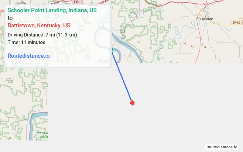 Route map from Schooler Point Landing to Battletown
