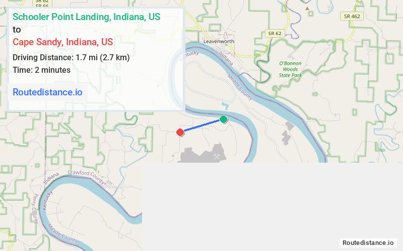 Route map from Schooler Point Landing to Cape Sandy