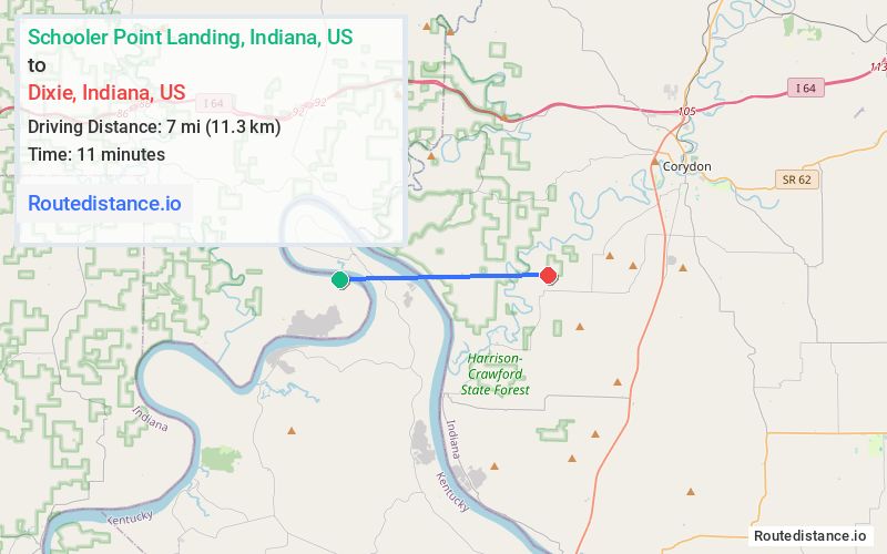 Distance from Schooler Point Landing to Dixie