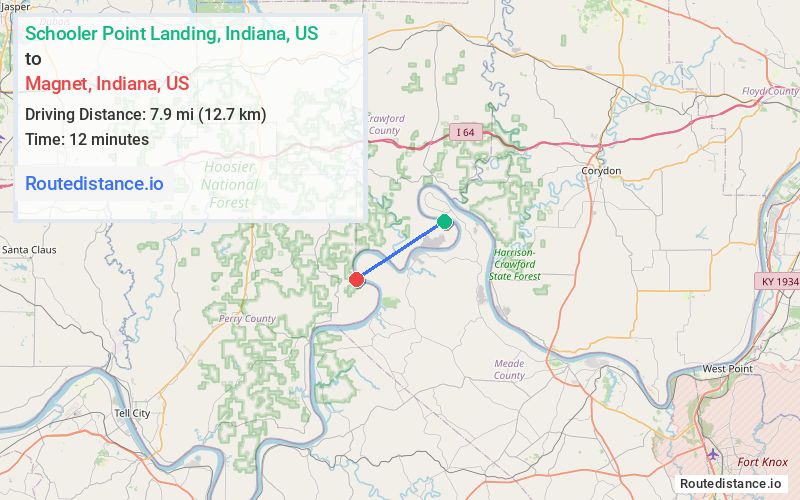 Route map from Schooler Point Landing to Magnet