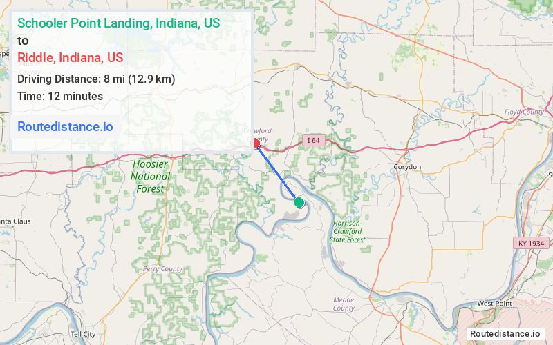 Distance from Schooler Point Landing to Riddle