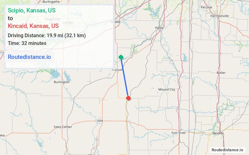 Distance from Scipio to Kincaid