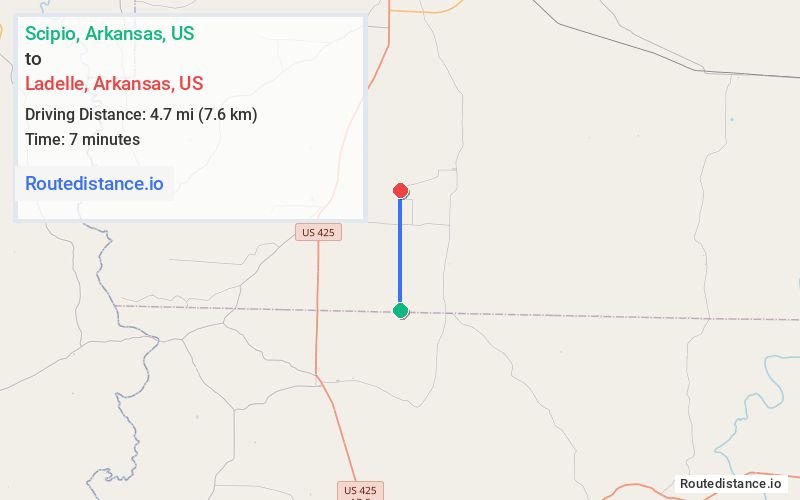 Route map from Scipio to Ladelle