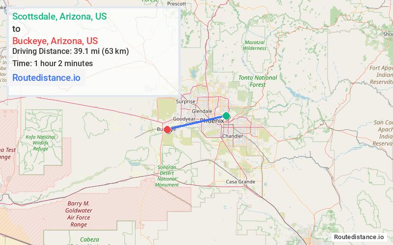 Distance from Scottsdale to Buckeye