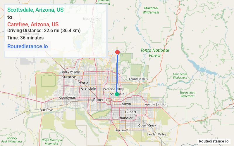 Route map from Scottsdale to Carefree