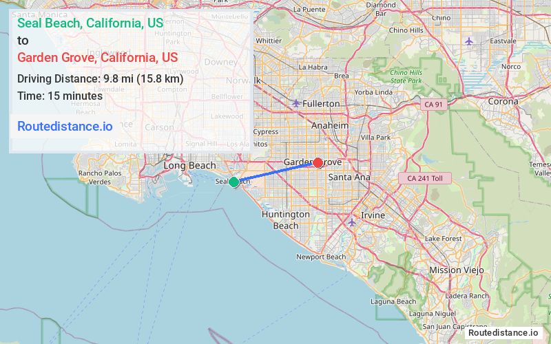 Route map from Seal Beach to Garden Grove