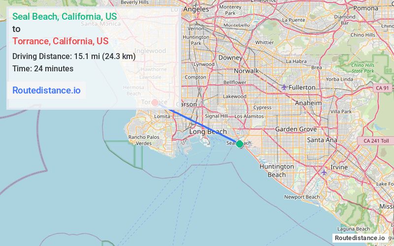 Route map from Seal Beach to Torrance