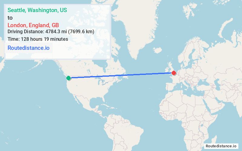 Route map from Seattle to London
