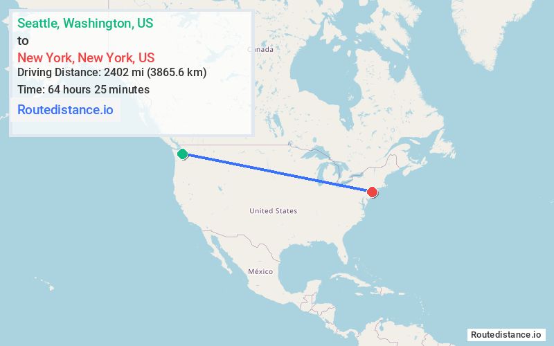 Route map from Seattle to New York